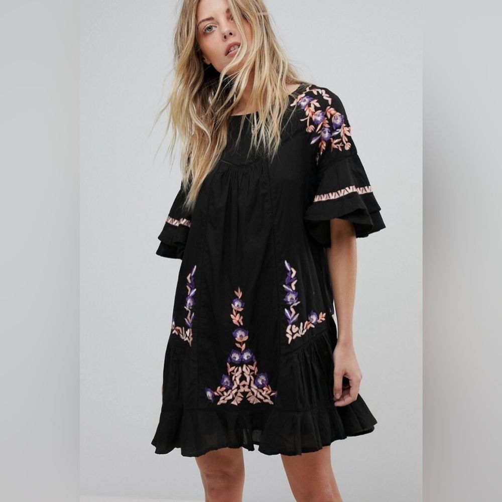 Free People Pavlo Babydoll Embroidered Mini Dress Size Small